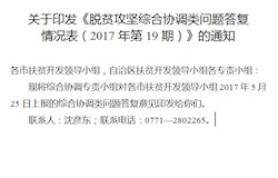 关于印发《脱贫攻坚综合协调类问题答复情况表（2017年第19期）》的通知